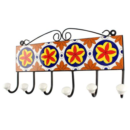 Ceramic Flower Tile Hook in Red